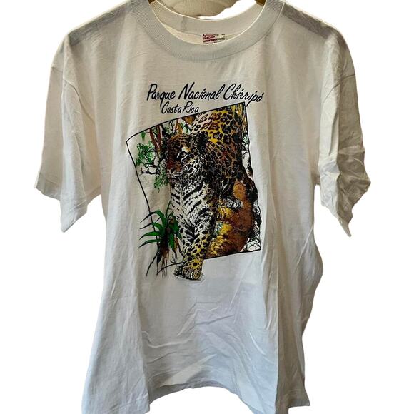 Vintage 80s Leopard Parque Nacional Costa Rica Single Stitch Shirt Adult Large - Picture 1 of 3